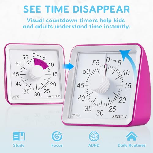 Secura Visual Timer for Kids, 60 Minute Classroom Countdown Timer for Study - color: Violet & Violet