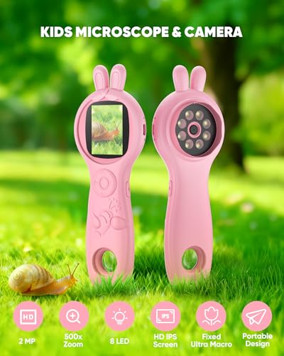 T TAKMLY Mini Pocket Digital Microscope, Macro Fixed Focus Magnifying Glass, Portable Handheld USB Digital Microscope 500x Magnification, 4X Zoom - color: Light Pink Rabbit