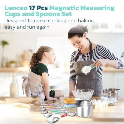 Magnetic Measuring Cups and Spoons Set of 17 - Stackable Stainless Steel Magnetic Measuring Spoons Set with Leveler - Dual Marking Scale Measuring Cup for Dry and Liquid Ingredients, Baking & Cooking