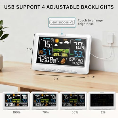 BluSon Weather Station Wireless Indoor Outdoor Thermometer, Atomic Clock - color: White