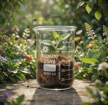 SCIENCENT Glass Beaker Set of 6 Borosilicate Thick Wall - 25ml, 50ml, 100ml, 250ml, 500ml, 1000ml (Set of 6)