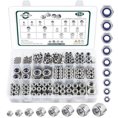 SAE & Metric Nylon Insert Lock Nuts Kit (750Pcs), Lock Nuts Assortment Kit - color: SAE & Metric 750PCS