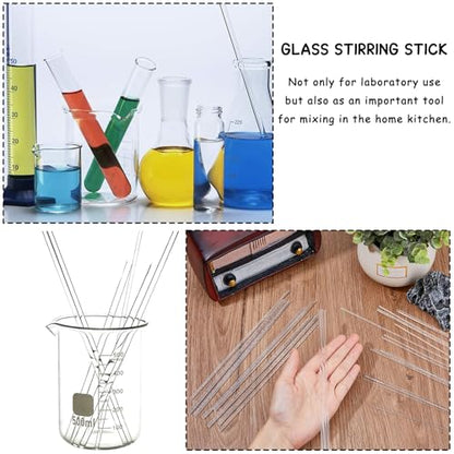 10-Pack Glass Stirring Rods – 7.9" Long, 6mm Diameter, Both Ends Round – Heat-Resistant Glass for Lab and Home Use