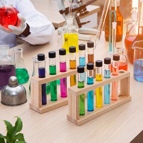 Wenqik 2 Pack Wooden Test Tube Rack, 6 Holes 15 mm Pine Wood Lab