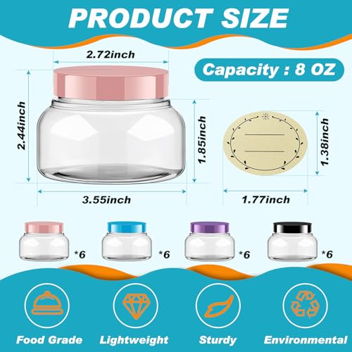 24 Pack Plastic Cosmetic Jars with Lids Label, 8 oz, Multicolor - color: Multicolor, size: 8 oz