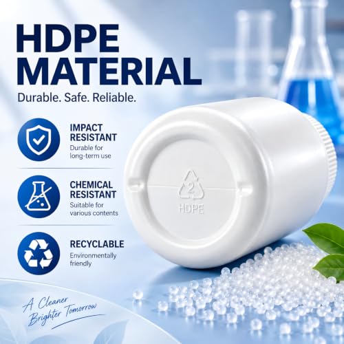 METAPACK 5 Pack 6.8 oz White HDPE Wide Mouth Lab Sample Bottles with Screw Caps, Removable Inner Caps and Labels, Plastic Sample Containers for Liquids, Powders, Granules, lab samples and Small Parts