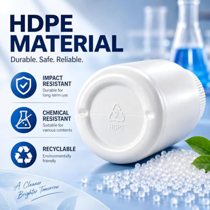 METAPACK 5 Pack 6.8 oz White HDPE Wide Mouth Lab Sample Bottles with Screw Caps, Removable Inner Caps and Labels, Plastic Sample Containers for Liquids, Powders, Granules, lab samples and Small Parts