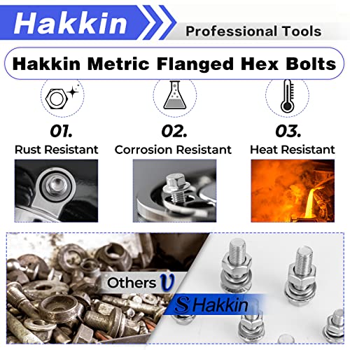 Hakkin 232Pcs Flange Hex Bolts and Nuts Kit M6 M8 M10 Metric Bolt Assortment, 304 Stainless Steel Metric Hex Bolt, M6-1.0 M8-1.25 M10-1.5 Flange Screw Set Nuts and Bolts Assortment Kit - size: H. M6 M8 M10