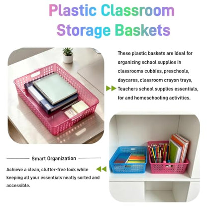 6 Pack Plastic Turn in Paper Trays for Classroom, Storage Bin Baskets - color: Translucent Rainbow