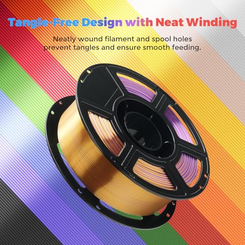 FLASHFORGE Silk Tri-Color Filament, Purple, Gold and Black 3 in 1 Coextrusion Silk PLA Filament 1.75mm, 3D Printer Filament Color Change 1kg(2.2lbs) Spool, Dimensional Accuracy +/- 0.02mm - color: Black, Gold and Purple 3 in 1