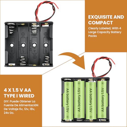 4-Pack 4 AA Battery Holder with Leads, 6V 4x1.5V Thicken Plastic Case