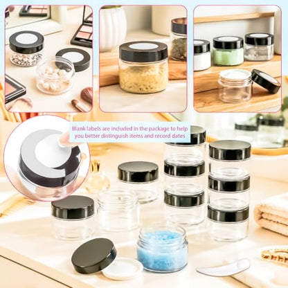 15 Pack 1oz Plastic Jars Round Clear Containers with Lids, 30ml Small Cosmetic Jars Makeup Containers, 1ounce Slime Jar Travel Cosmetic Container for Cream Salves Sample Lip Balm Lotion,Black - color: Black, size: 1oz-15pack