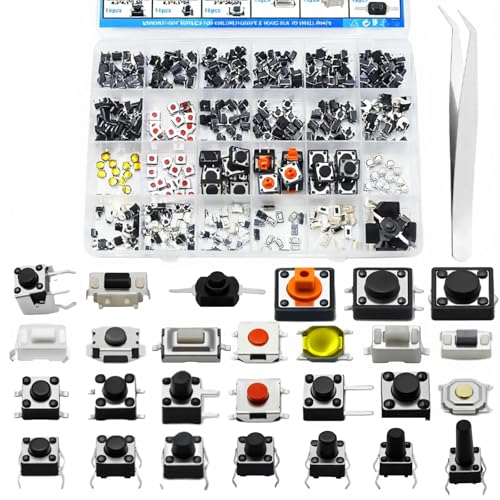 385PCS 27Values Micro Momentary Tactile Push Button Switch Assortment Kit 2 Pins/3 Pins/4 Pins Tact Pushbutton Switches Set - style: 385 PCS 27 Values