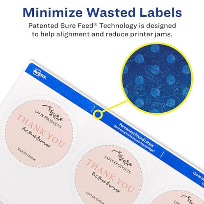 Avery Printable Blank Round Labels, 2.5" Diameter, Matte White, 225 Customizable Labels (22562) - color: Matte White, size: 2.5", style: 225 labels