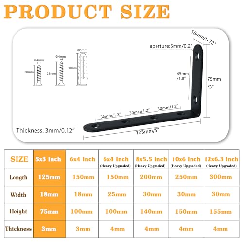 Alise Black Floating Shelf Brackets 5x3 Inch,L Brackets for Shelves,4 Pcs - color: Black, size: 5x3 Inch