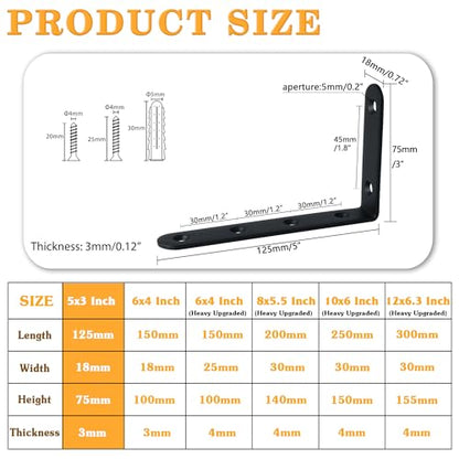 Alise Black Floating Shelf Brackets 5x3 Inch,L Brackets for Shelves,4 Pcs - color: Black, size: 5x3 Inch