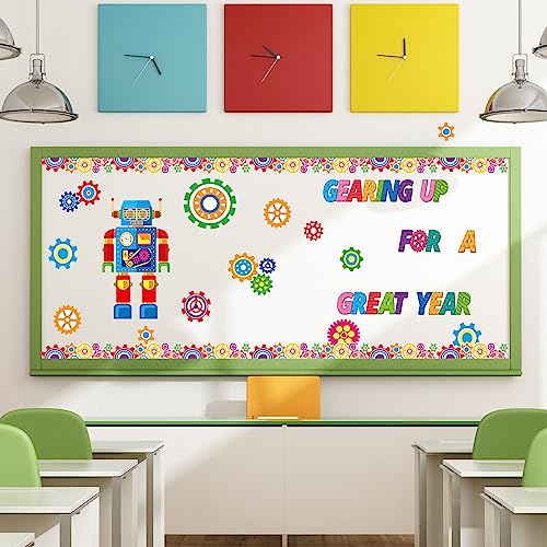 Fulmoon 52 Pcs Gear Bulletin Board Set Classroom Steam Robot Wall Decor