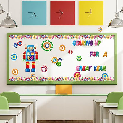 Fulmoon 52 Pcs Gear Bulletin Board Set Classroom Steam Robot Wall Decor