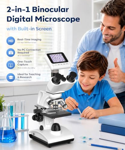PalliPartners 40x-2000x Biological Compound Trinocular Microscope - color: White