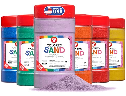 Hygloss Colored Sand for Crafts - 6 Assorted Colors - 1 lb Vibrant Colorful Fine Sensory Play Sand Art Kits for Kids - Classroom Activities for Children 3 4 5 6 7 8 9 10 11 12 - Safe for Ages 3+ - color: 6 Assorted Colors, size: 1-Pound