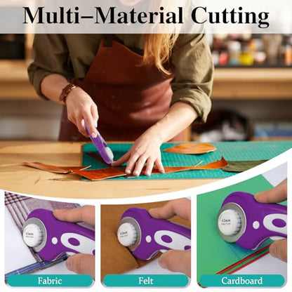 45mm Rotary Cutter for Fabric with 5 Extra Blades, Roller, with Safety Lock - color: Purple