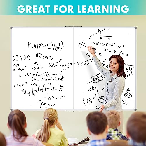 JILoffice Large Foldable White Board 60x40 Inches, Dry Erase Magnetic White Board, Silver Aluminum Frame with 2 Detachable Marker Tray Wall Mounted Board for Office Home and School - size: 60"W x 40"H