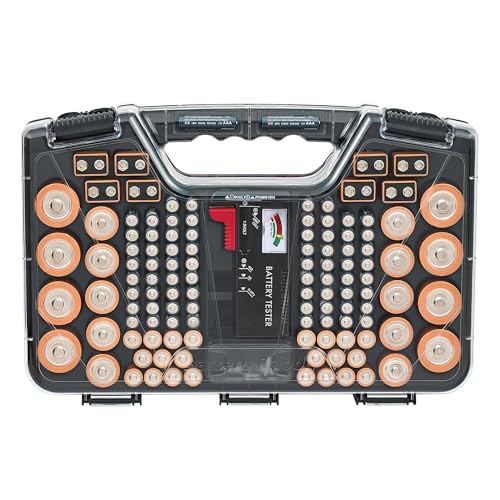 Battery Daddy Ontel Organizer Storage Case & Tester, Holds 180, Charcoal - color: Charcoal