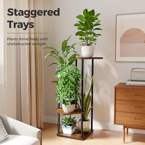 Bamworld Small Plant Stand 4 Tier Corner Plant Shelf for Indoor Plants - color: Brown Oak, size: 4 Tier