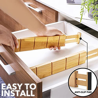 SpaceAid Bamboo Drawer Dividers with Inserts and Labels, Kitchen Adjustable Drawer Organizers, Expandable Organization for Home, Office, Dressers and Bathroom, 6 Dividers with 12 Inserts (13.25-17 in) - size: 13.25-17 inch