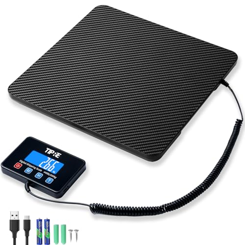 TIPRE Shipping Scale 440lbs for Packages,Lightweight Carbon Fibre Heavy Duty Digital Postal Scale,0.5 oz High Accuracy Commercial Scale with Charging Cable & Batteries for Small Business,Warehouse - size: 440lb- Black Carbon Fibre
