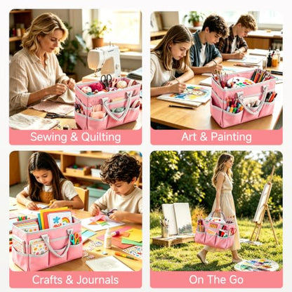 Art Supply Bag, Craft Organzier Tote Bag for Craft Supplies,Pink - color: Pink (6.5"D x 13"W x 8.5"H)