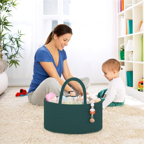 COMSE Baby Diaper Caddy Organizer with Handles, Cotton Rope, Dark Green - color: Dark Green, size: Regular