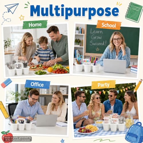 6 Pack Classroom Caddy With Handle for School Supplies, white - color: white