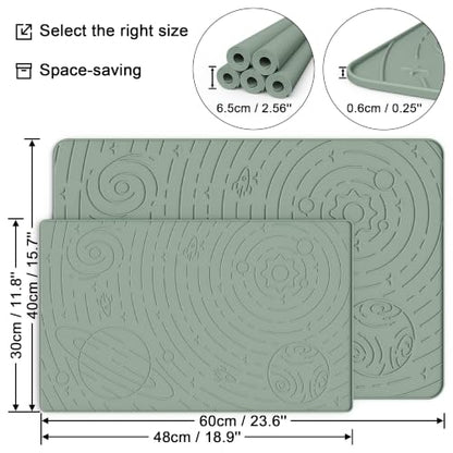 OHMO Galaxy Pet Feeding Mat, 18.9x11.8 Silicone Cat Food Mat, Sage Green - color: Sage Green, size: 18.9"L x 11.8"W