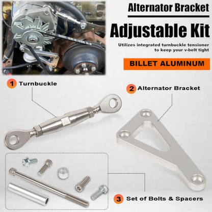 Billet SBC Alternator Bracket Adjustable Kit for Chevy SBC 305 327 350 383