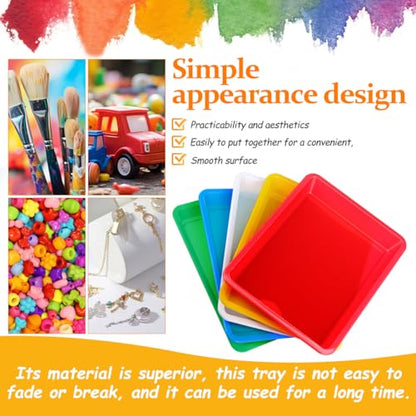 SEWACC 5 Pcs Thickened Plastic Activity Trays for Classroom Art Trays for Painting Color Mixing Puzzles Beading Collaging Stackable Serving Tray for DIY Projects 11.02 X 8.26 X 1.18 in
