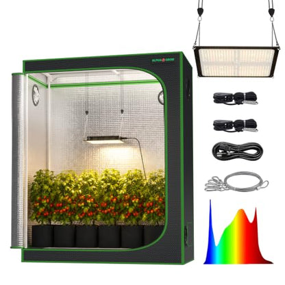 2x4 Grow Tent Kit with LED Grow Light, 48"x24"x60" 1680D Mylar Indoor Grow Tent Starter System with AG1000 100W Full Spectrum Dimmable Plant Light for Hydroponics, Herbs, Vegetables, Seedlings - size: 48" x 24" x 60"