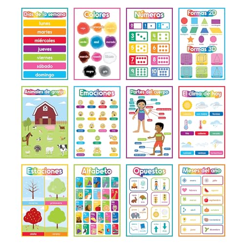 Carson Dellosa 16-Piece Spanish Early Learning Posters, 11" x 17" - style: Spanish Early Learning