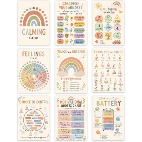 10''x14'' Calming Corner Posters Set of 9 , Calm Down Corner Supplies - color: Calming Corner