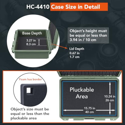 Lykus HC-4410 Waterproof Hard Case with Foam, Inner Size 15.75*10.24*3.94in - color: Green, size: HC-4410