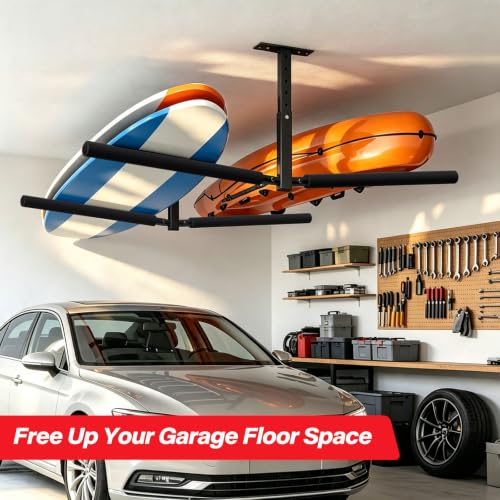 Ceiling Kayak Storage Rack for Garage, Heavy-Duty Overhead Kayak Hanger - size: Double (2pc )