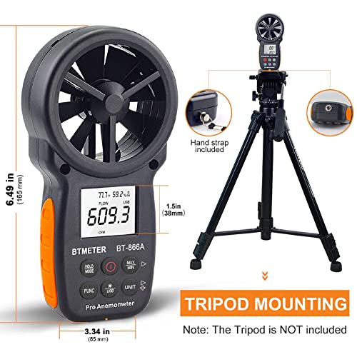 BTMETER 866A Pro Handheld HVAC Anemometer CFM Air Flow Meter(Wet Bulb Temp)