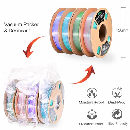 OVV3D PLA 3D Printer Filament Bundle, Dual Color Filament Silk PLA 1.75 - color: Blue Pink Purple Green