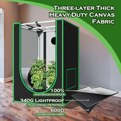 2x2 Grow Tent, 24"x24"x36" 600D Mylar Hydroponic Growing Tents - size: 24"x24"x36"