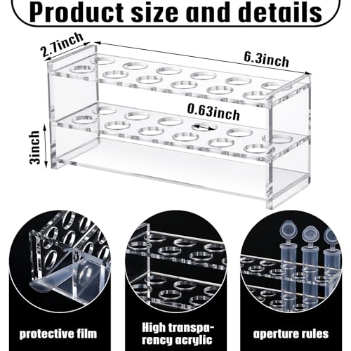 2 Pcs Acrylic Test Tube Rack 12 Wells 10ml Acrylic Centrifuge Tube Holder Clear Syringe Holder 16mm/ 0.63 inch Lab Vial Stand Transparent for 10ml Centrifuge Tubes
