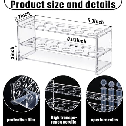 2 Pcs Acrylic Test Tube Rack 12 Wells 10ml Acrylic Centrifuge Tube Holder Clear Syringe Holder 16mm/ 0.63 inch Lab Vial Stand Transparent for 10ml Centrifuge Tubes