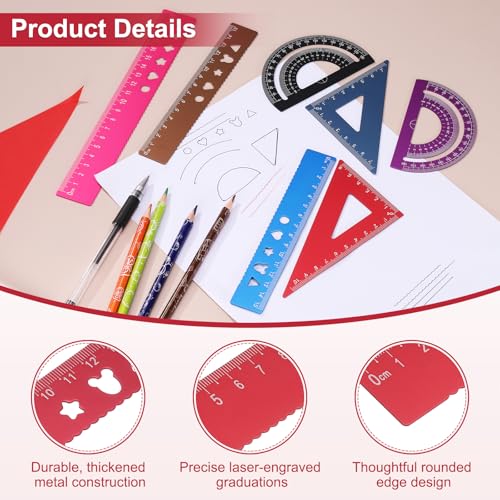 PATIKIL 4Pcs Geometry Drafting Tool, Aluminum Alloy Geometry Kit Math Tool - color: Red, size: 15cm