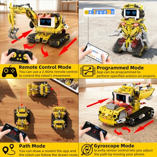 5 in 1 Robot Building Set with RC & APP for Boys Kids Ages 8-14