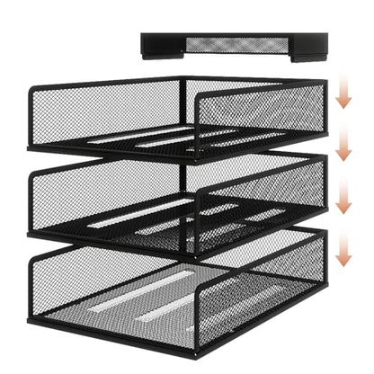 Natwind 3-Tier Stackable Metal Mesh Letter Paper Tray Organizer,Black - color: Black, size: 3 tier