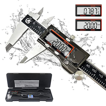 KETOTEK Digital Caliper Measuring Tool, IP54 Waterproof Stainless Steel Electronic Vernier Caliper 6 Inch/150mm Digital Micrometer with Large LCD Screen - color: Black, size: 6 Inch